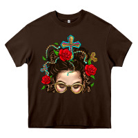 Chocolate Brown Messy Bun Mom Faith And Rose Heavy Core Tee - BundleAndBundleShop