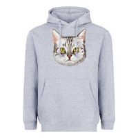 Heather Grey American Shorthair Cat Face Heavyweight Hoodie - LillyAllenDesigns