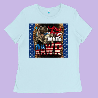 Western Red White Rawr Dinosaur Ladies Tee Designed By Lillyallendesigns