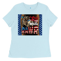 Baby Blue Western Red White Rawr Dinosaur Ladies Tee - LillyAllenDesigns