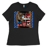 Black Western Red White Rawr Dinosaur Ladies Tee - LillyAllenDesigns