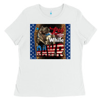 White Western Red White Rawr Dinosaur Ladies Tee - LillyAllenDesigns