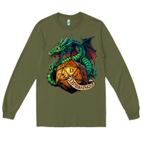 Army Green dragon and a d20 Long Sleeve Tee - lanVoArt