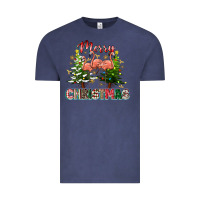 Vintage Denim Merry Christmas flamingo Vintage Tee - texasbilliewilder