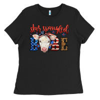 Black Western Star Spangled Baby Cow Ladies Tee - LillyAllenDesigns