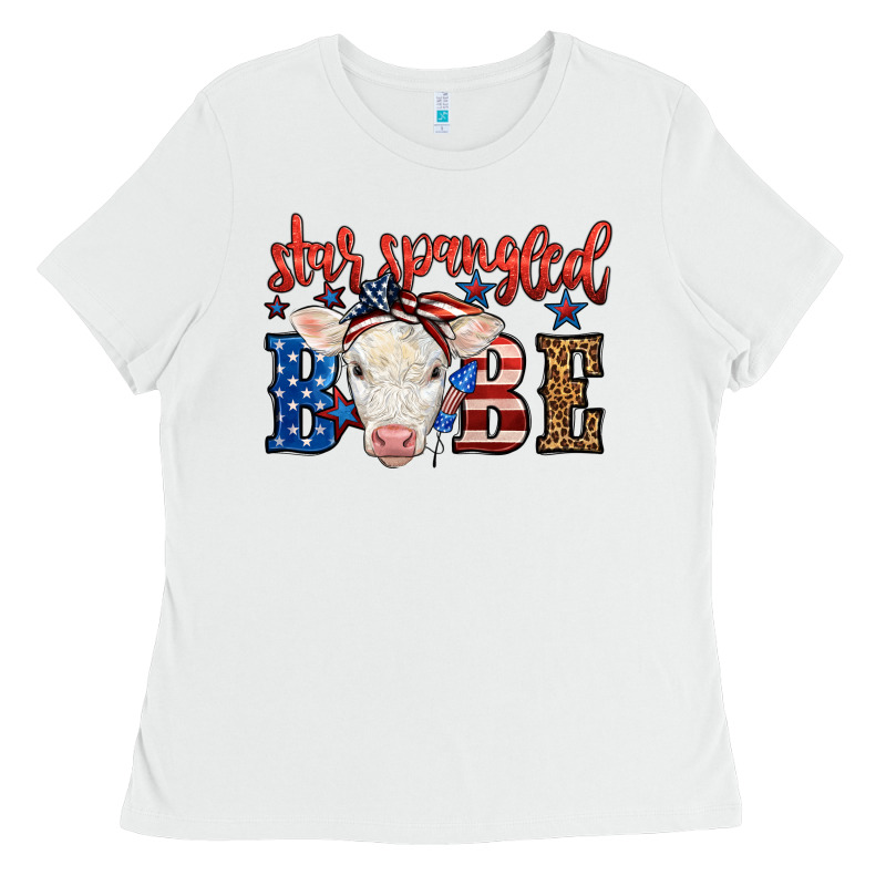 Western Star Spangled Baby Cow Ladies Tee by LillyAllenDesigns | Teevron