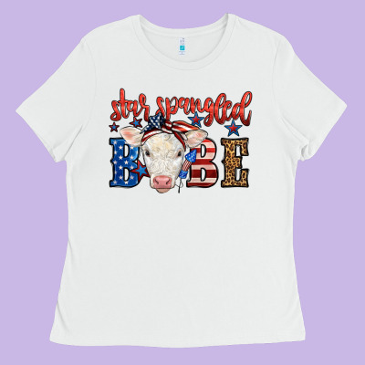 Western Star Spangled Baby Cow Ladies Tee Designed By Lillyallendesigns