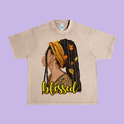 Fall Afro Woman Blessed Urban Heavy Tee Designed By Nancycooperartshop