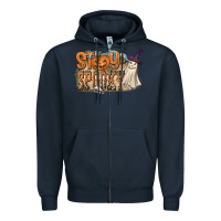 Navy Stay Spooky Zipper Hoodie - CowhideDigitalArt