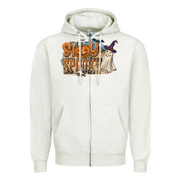 Oatmeal Heather Stay Spooky Zipper Hoodie - CowhideDigitalArt