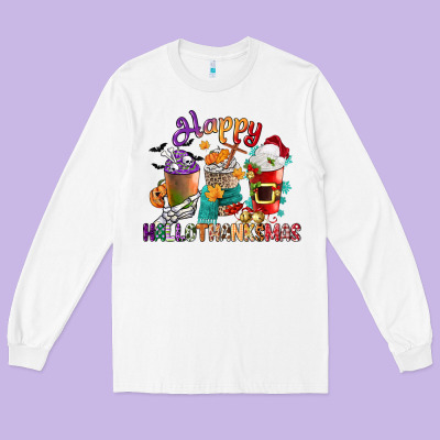 Hallothanksmas Coffee Cups Long Sleeve Tee Designed By Cowgirlartshop