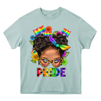Lgbtq+ Messy Bun Mom Pride With Flower Heavy Core Tee | Teevron