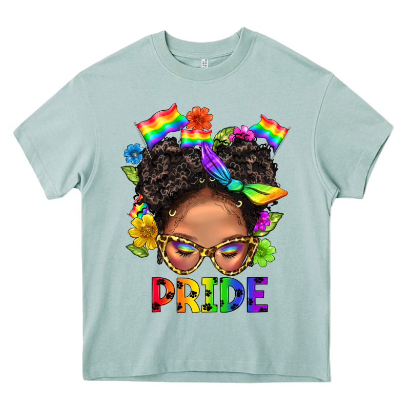 Lgbtq+ Messy Bun Mom Pride With Flower Heavy Core Tee by BundleAndBundleShop | Teevron