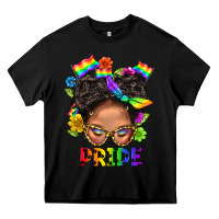 Black LGBTQ+ Messy Bun Mom Pride With Flower Heavy Core Tee - BundleAndBundleShop