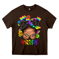 Chocolate Brown LGBTQ+ Messy Bun Mom Pride With Flower Heavy Core Tee - BundleAndBundleShop
