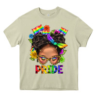 Mossy LGBTQ+ Messy Bun Mom Pride With Flower Heavy Core Tee - BundleAndBundleShop