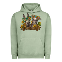 Pigment Oil Green 2 donkeys with sunflowers Urban Hoodie - BarkalooDesign
