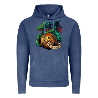 Vintage Denim dragon and a d20 Vintage Hoodie - lanVoArt