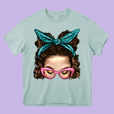 Messy Bun Mom With Leopard Bandana Heavy Core Tee Designed By Bundleandbundleshop