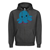 Charcoal Heather angry blue moody reversible octopus Zipper Hoodie - lanVoArt