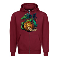 Burgundy dragon and a d20 Zipper Hoodie - lanVoArt