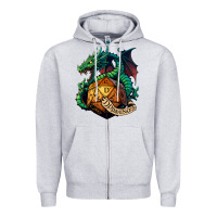 Heather Grey dragon and a d20 Zipper Hoodie - lanVoArt
