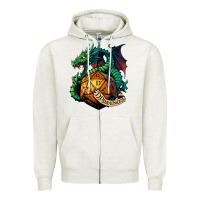 Oatmeal Heather dragon and a d20 Zipper Hoodie - lanVoArt
