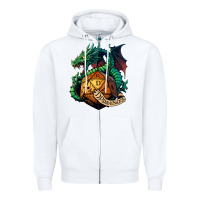 White dragon and a d20 Zipper Hoodie - lanVoArt