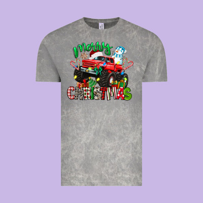 Merry Christmas Monster Truck Vintage Tee Designed By Texasbilliewilder