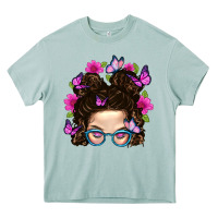 Arona Messy Bun Mom With Butterfly Heavy Core Tee - BundleAndBundleShop