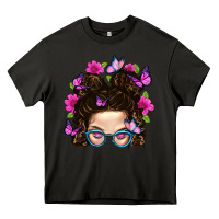Asphalt Messy Bun Mom With Butterfly Heavy Core Tee - BundleAndBundleShop