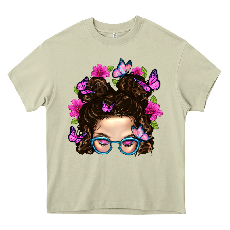 Messy Bun Mom With Butterfly Heavy Core Tee by BundleAndBundleShop | Teevron