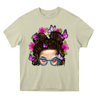 Mossy Messy Bun Mom With Butterfly Heavy Core Tee - BundleAndBundleShop