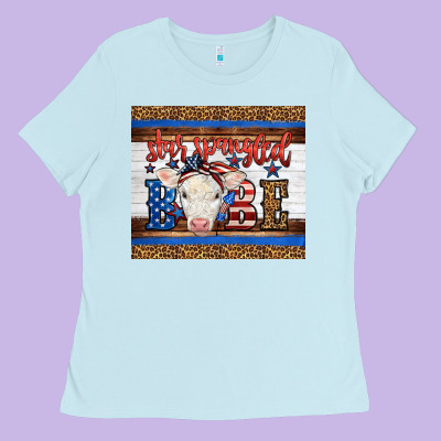 4th Of July Western Star Spangled Baby Cow Ladies Tee Designed By Lillyallendesigns