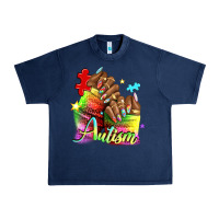 Navy Black woman Autism nails Urban Heavy Tee - NancyCooperArtShop