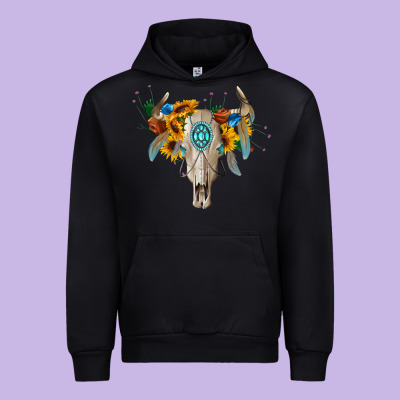 Boho Bull Skull Urban Hoodie Designed By Barkaloodesign