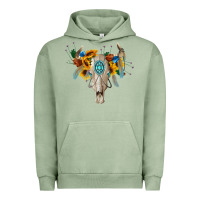 Pigment Oil Green boho bull skull Urban Hoodie - BarkalooDesign