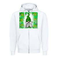 White St. Patricks Day Gnome Zipper Hoodie - CowhideDigitalArt