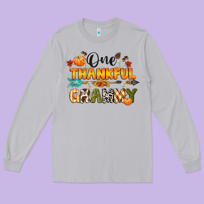 One Thankful Grammy Long Sleeve Tee Designed By Cowgirlartshop