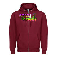 Burgundy Stay Spooky Zipper Hoodie - CowhideDigitalArt