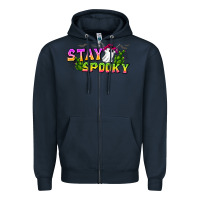 Navy Stay Spooky Zipper Hoodie - CowhideDigitalArt