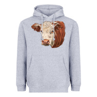 Heather Grey hereford cow face Heavyweight Hoodie - LillyAllenDesigns