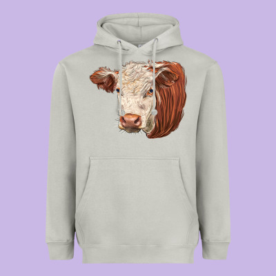 Hereford Cow Face Heavyweight Hoodie Designed By Lillyallendesigns