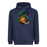 Navy dragon and a d20 Heavyweight Hoodie - lanVoArt