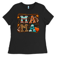 Black Fall American Football Autumn Mama Ladies Tee - LillyAllenDesigns