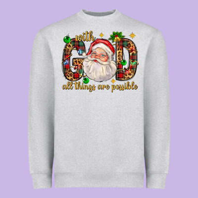 With God All Things Are Possible With Santa Claus Bbs Heavyweight Sweatshirt Designed By Bundleandbundleshop