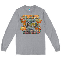 Heather Grey stressed blessed pumpkin spice obsessed Long Sleeve Tee - CowGirlArtShop