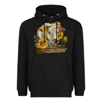 Black charolais cow with sunflowers Heavyweight Hoodie - LillyAllenDesigns