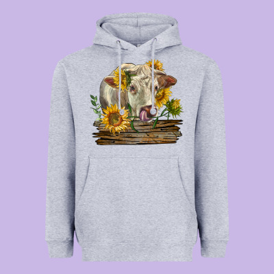 Charolais Cow With Sunflowers Heavyweight Hoodie Designed By Lillyallendesigns