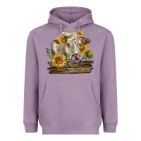 Lavender charolais cow with sunflowers Heavyweight Hoodie - LillyAllenDesigns